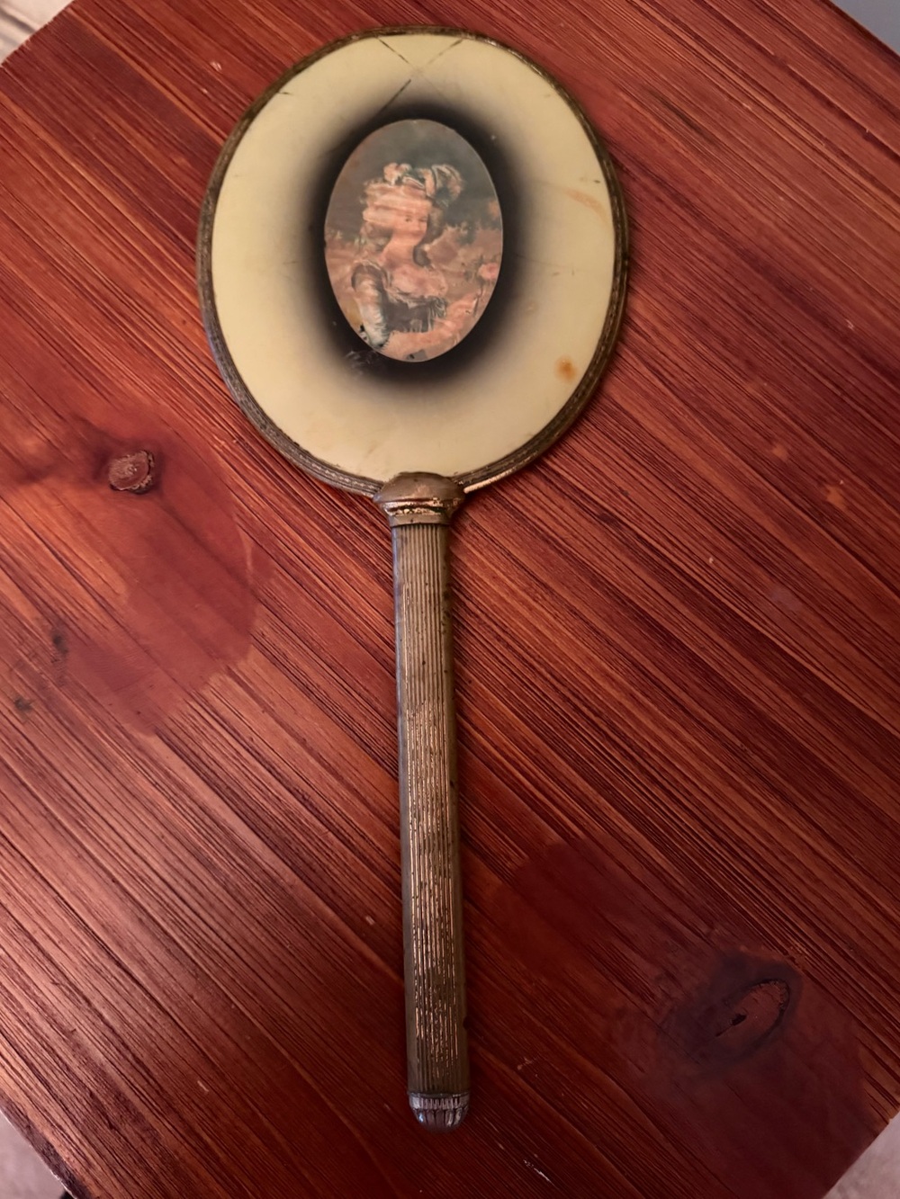 Vintage Round Hand Mirror in Gold and Cream